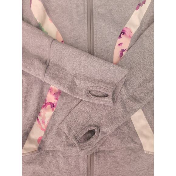 Lululemon In Stride Jacket Womens 10 Zip Up Thumbholes Gray Floral Logo - Picture 9 of 9